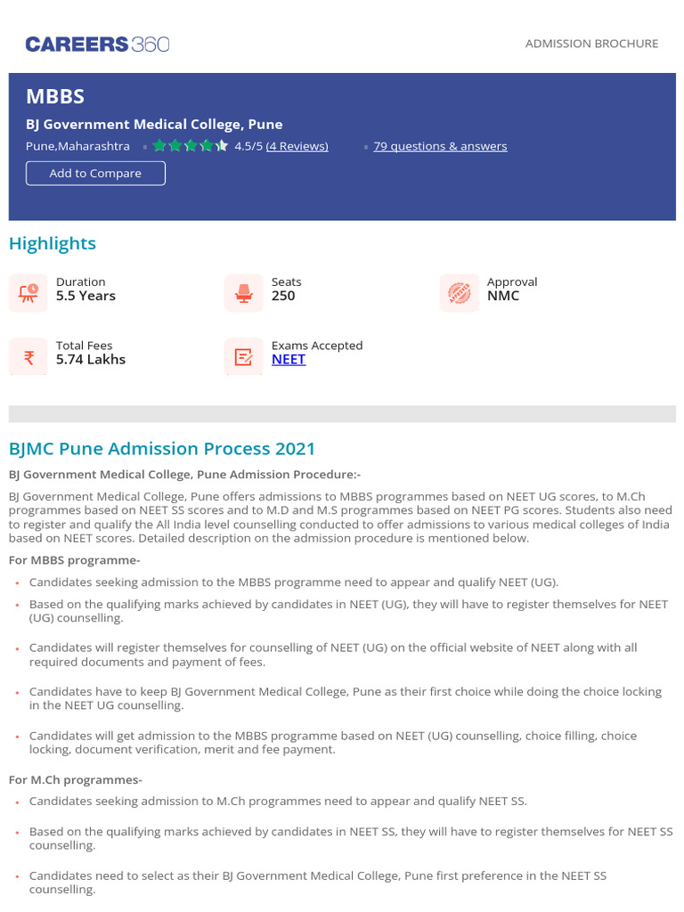 BJMC Pune MBBS Admission Guide 2025 | PDF | Educational Stages | Tests