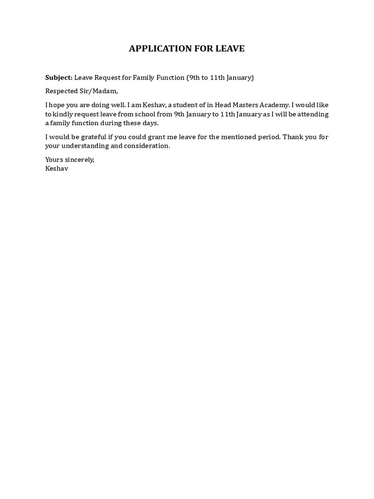 Leave Request for Family Function | PDF