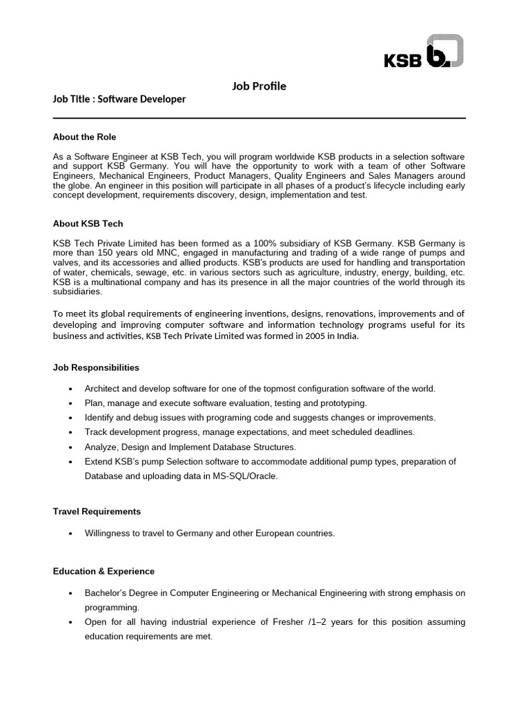 Job Profile - Software Developer-Configurators | PDF | Engineering ...