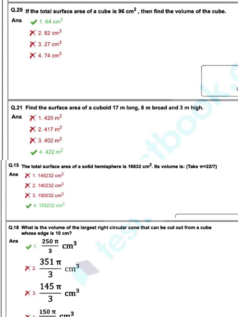 Mensuration Practise | PDF | Area | Sphere