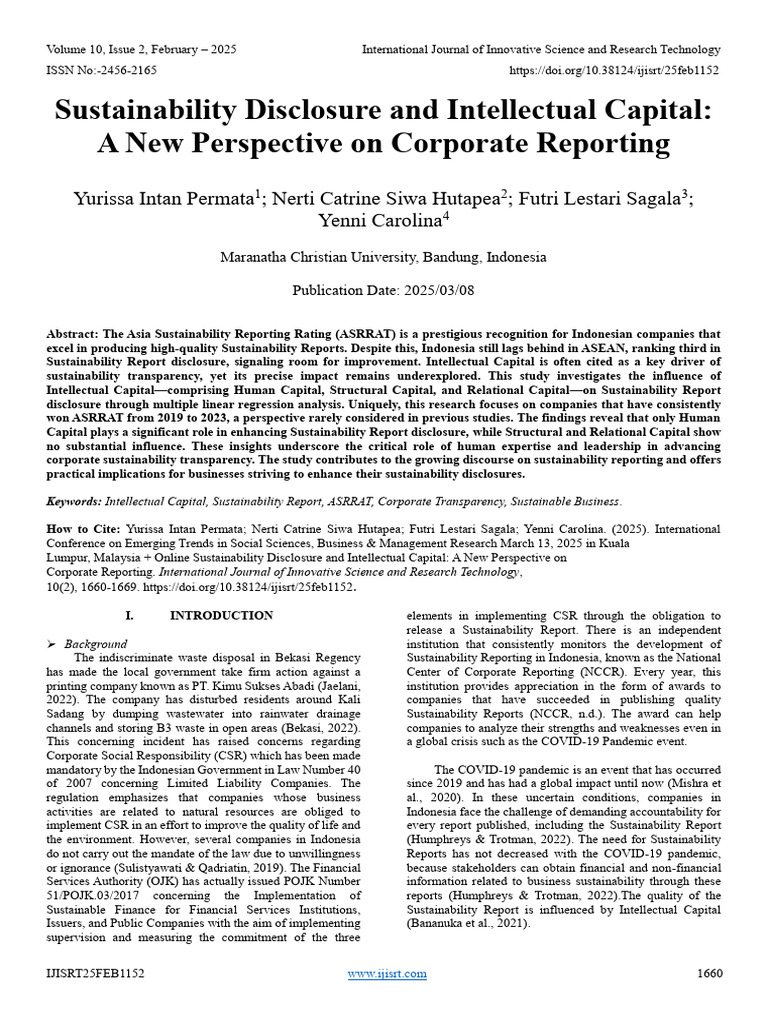 Impact of Intellectual Capital on Sustainability Reporting | PDF ...