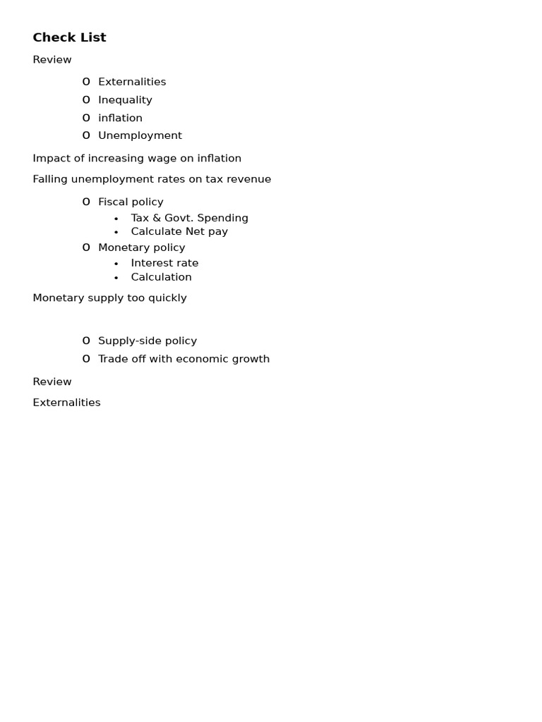 Review Notes For Econ Y2 December Exam | PDF | Fiscal Policy | Taxes
