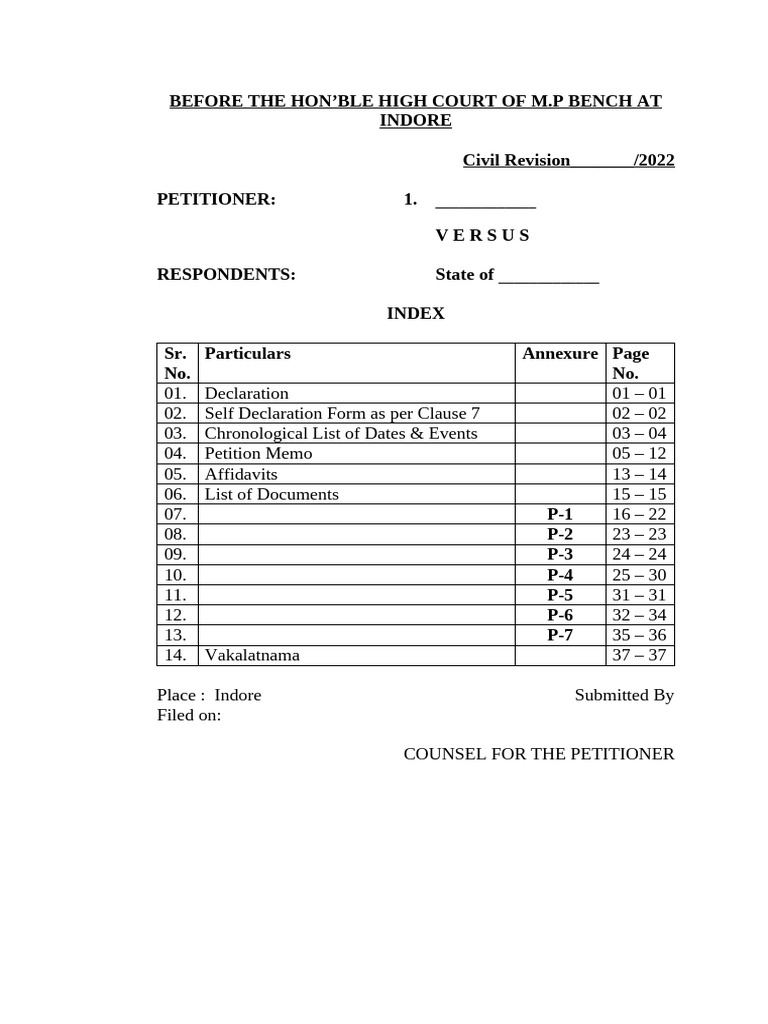 M.P. High Court Civil Revision Index | PDF
