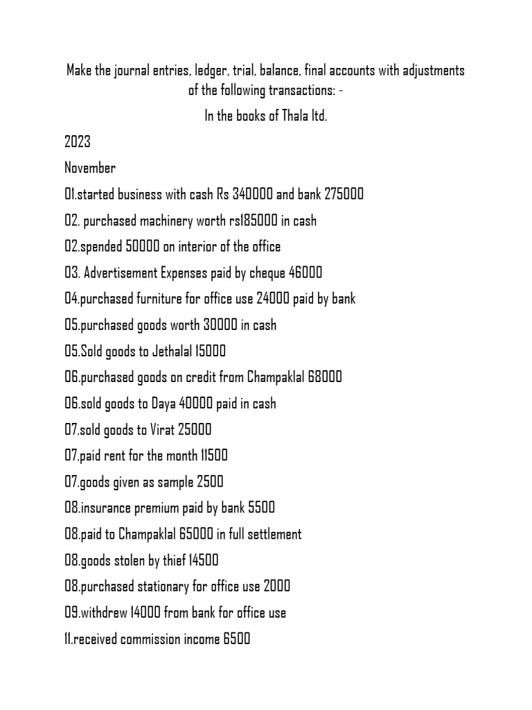 Thala Ltd. Accounting Transactions 2023 | PDF