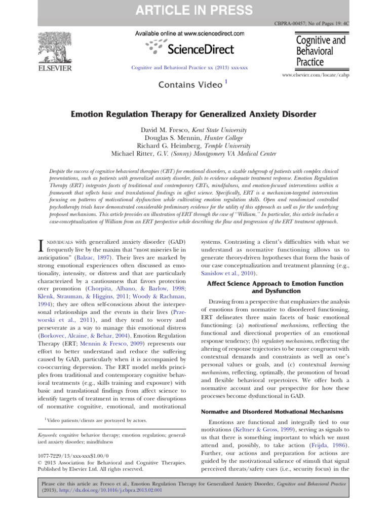 Emotion Regulation Therapy for GAD | PDF | Generalized Anxiety Disorder ...