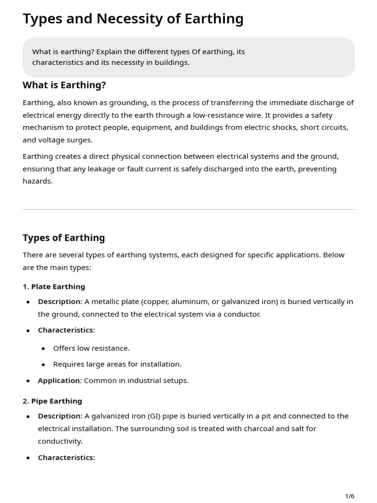 Types and Necessity of Earthing | PDF | Electricity | Electrical Components