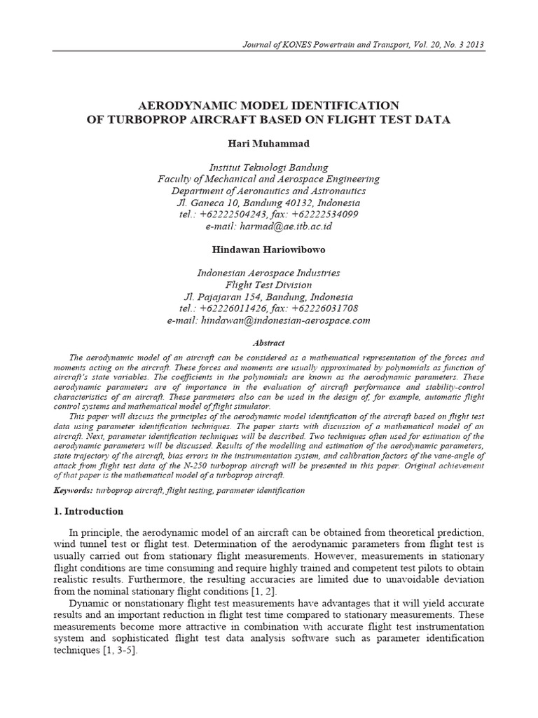 Aerodynamic Model Identification of Turboprop Aircraft Based On Flight ...