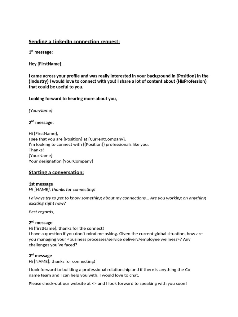 LinkedIn Connection Request Templates | PDF