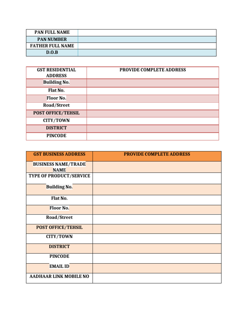 GST Registration Information Form | PDF