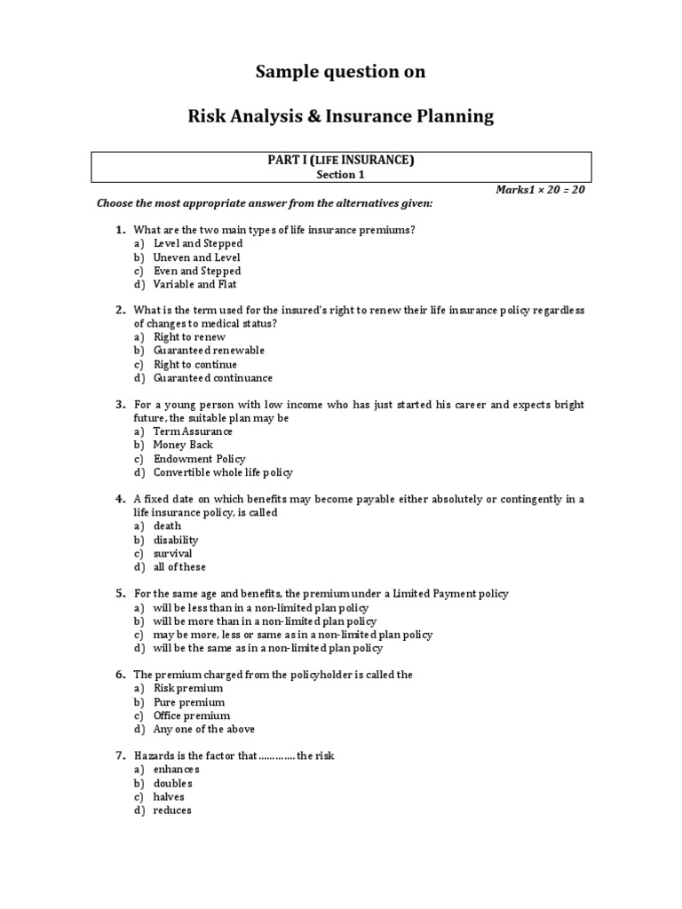 Risk Analysis Insurance Planning PDF