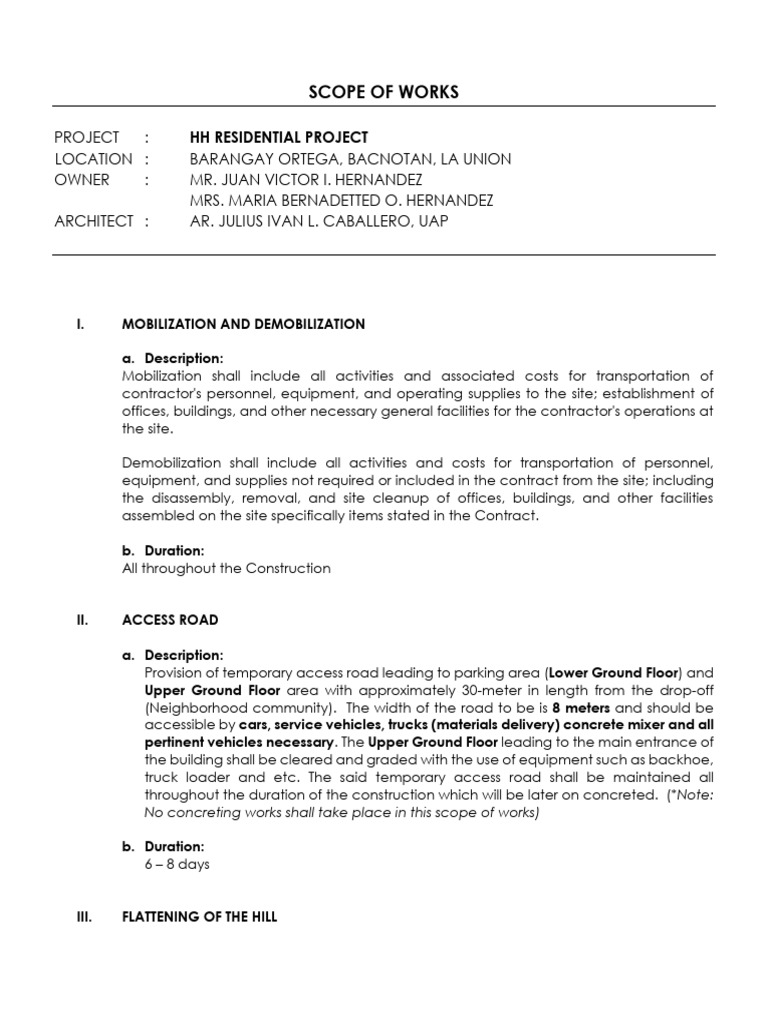 HH Residential Project Scope of Work | PDF