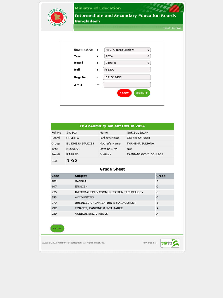 Hsc Result 2024 Comilla Board Pdf
