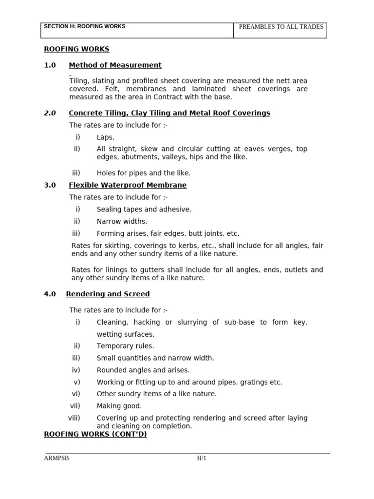 Section H. Roofing Works | PDF