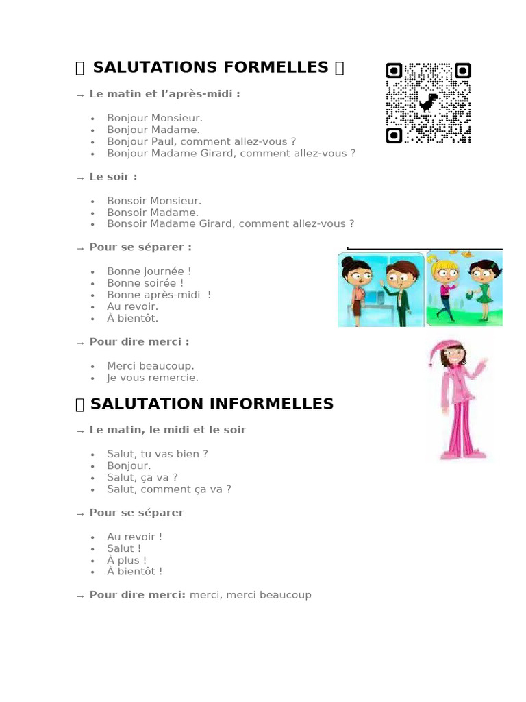 Salutations formelles et informelles | PDF