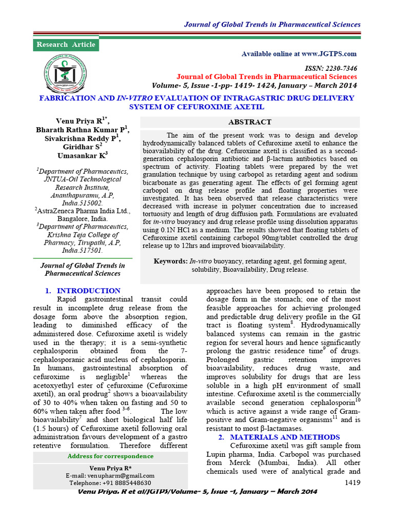 7. Venu Priya Paper BHARATH | PDF | Tablet (Pharmacy) | Bioavailability