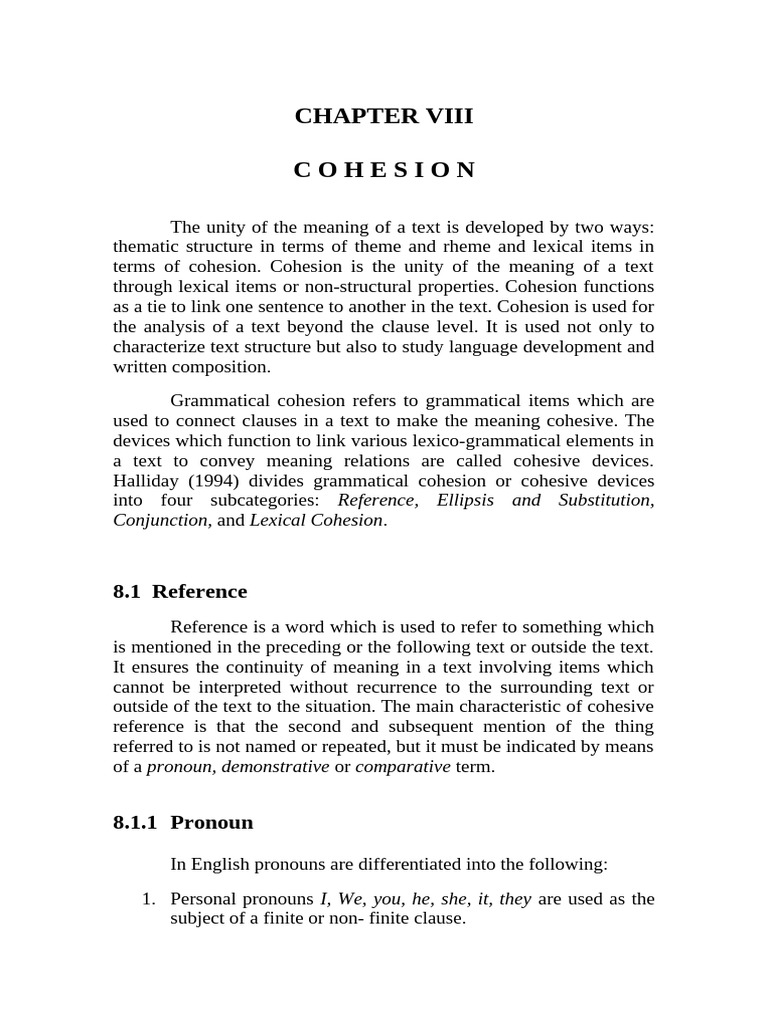 Viii. Cohesion | PDF | Pronoun | Lexical Semantics