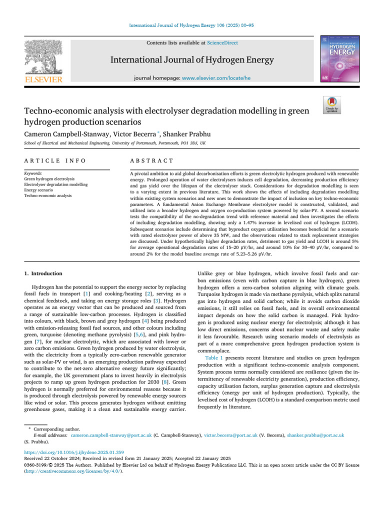 Techno-Economic Analysis of Green H2 Production | PDF | Sustainable ...