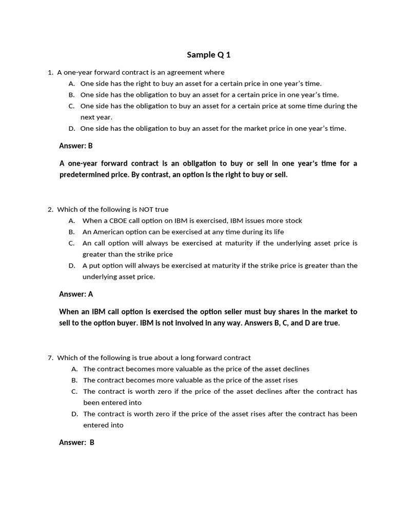 Sample Q 1 Pdf Option Finance Put Option