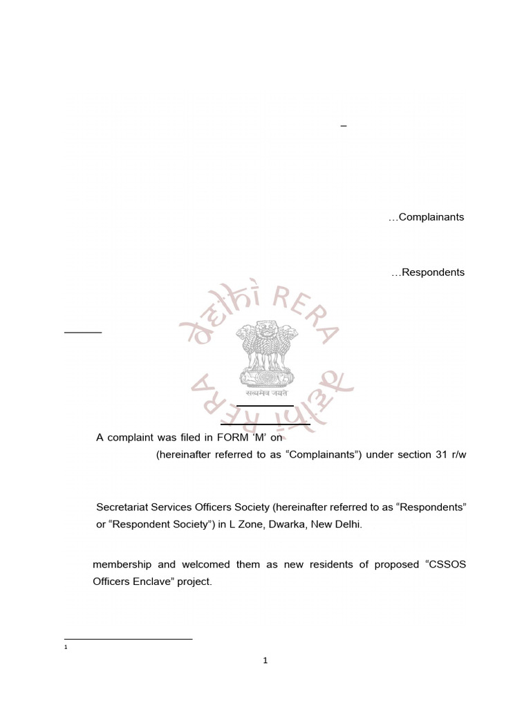 RERA Complaint Against CSSOS Society | PDF