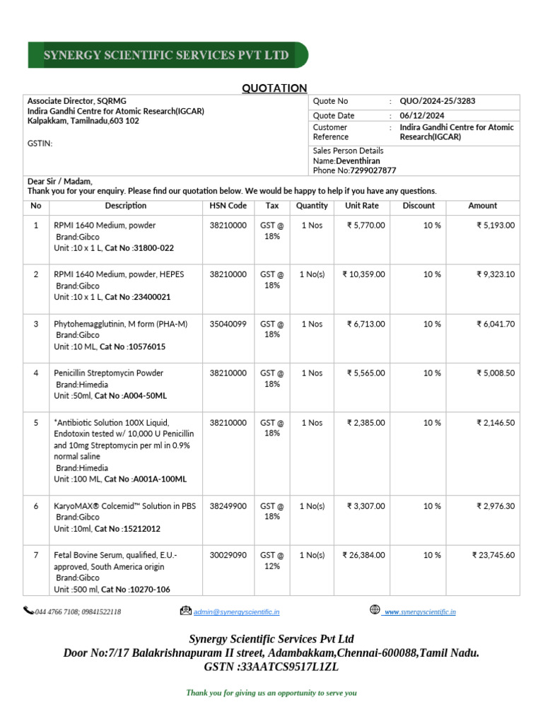PVT Quotation QUO - 2024-25 - 3283 | PDF | Government Finances | Taxes