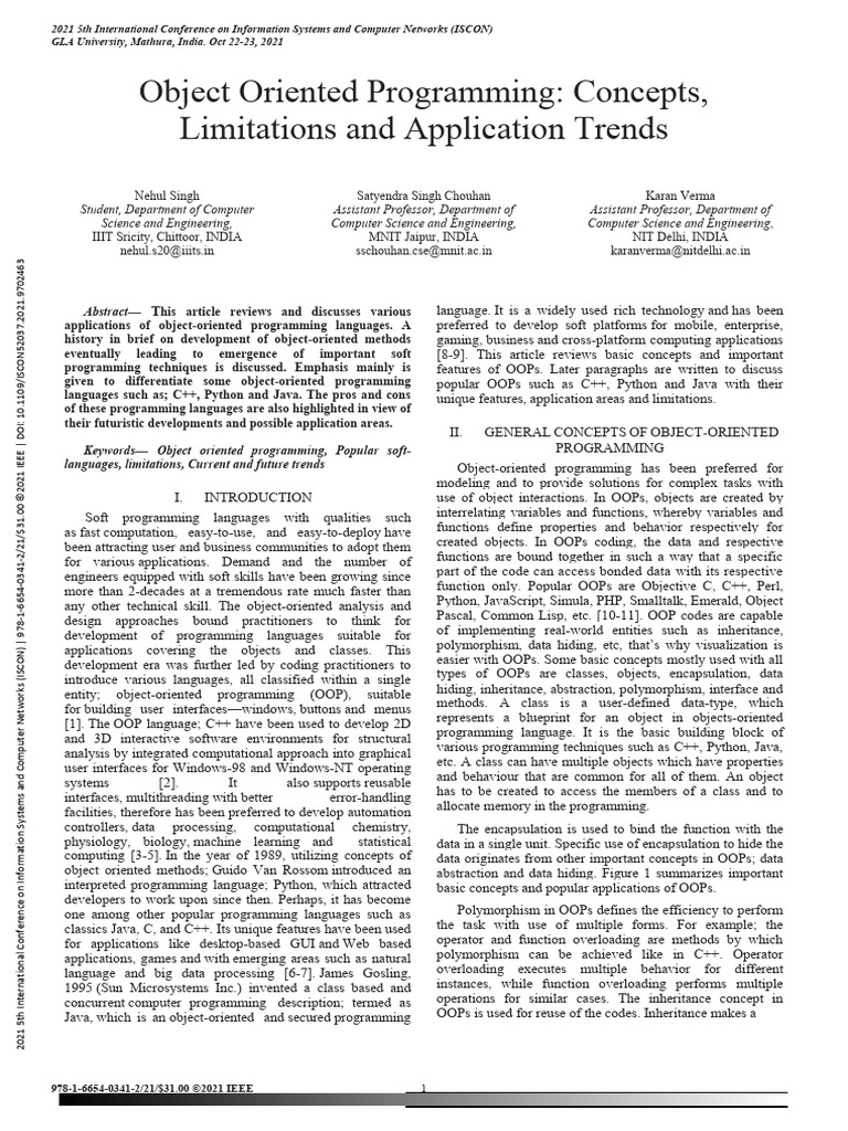 Object Oriented Programming Concepts Limitations and Application Trends ...