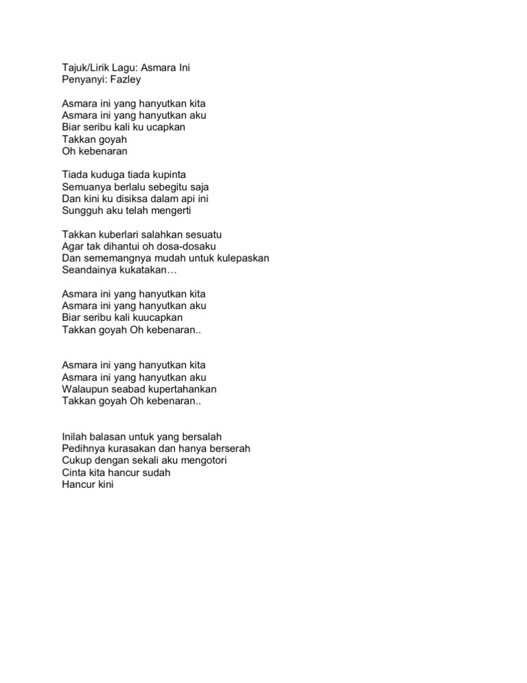 Lirik Lagu Asmara