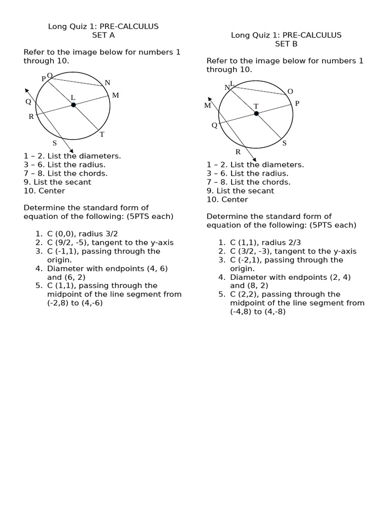 Long Quiz 1 - Precal | PDF