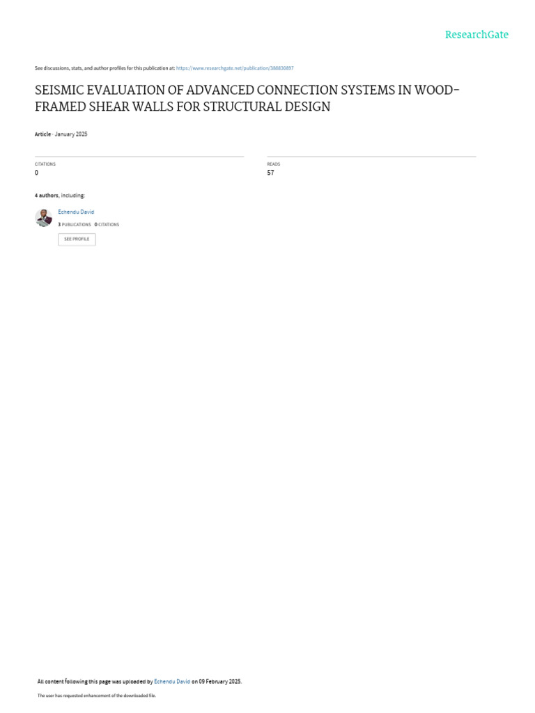 Seismic Evaluation of Advanced Connection Sustem in Wood-Frame Shear ...