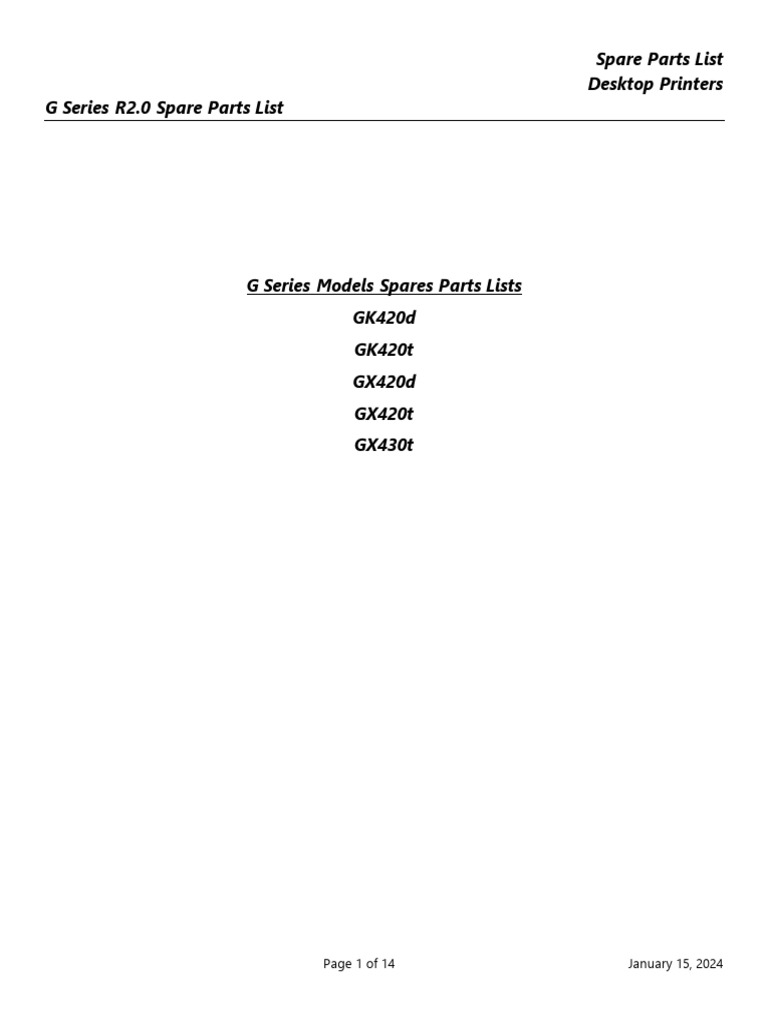 G Series Printer Parts List | PDF | Printer (Computing) | Usb