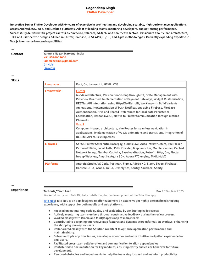 Gagandeep Singh: Senior Flutter Developer | PDF | Mobile App | Android ...