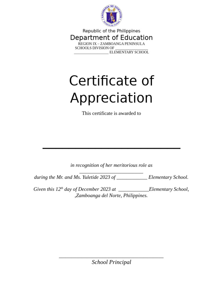 Certificate of Appreciation for Yuletide 2023 | PDF