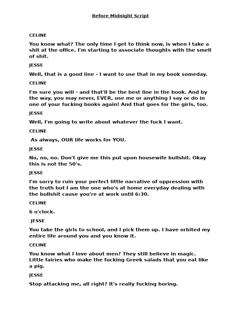 Before Midnight: Hotel Argument Scene | PDF