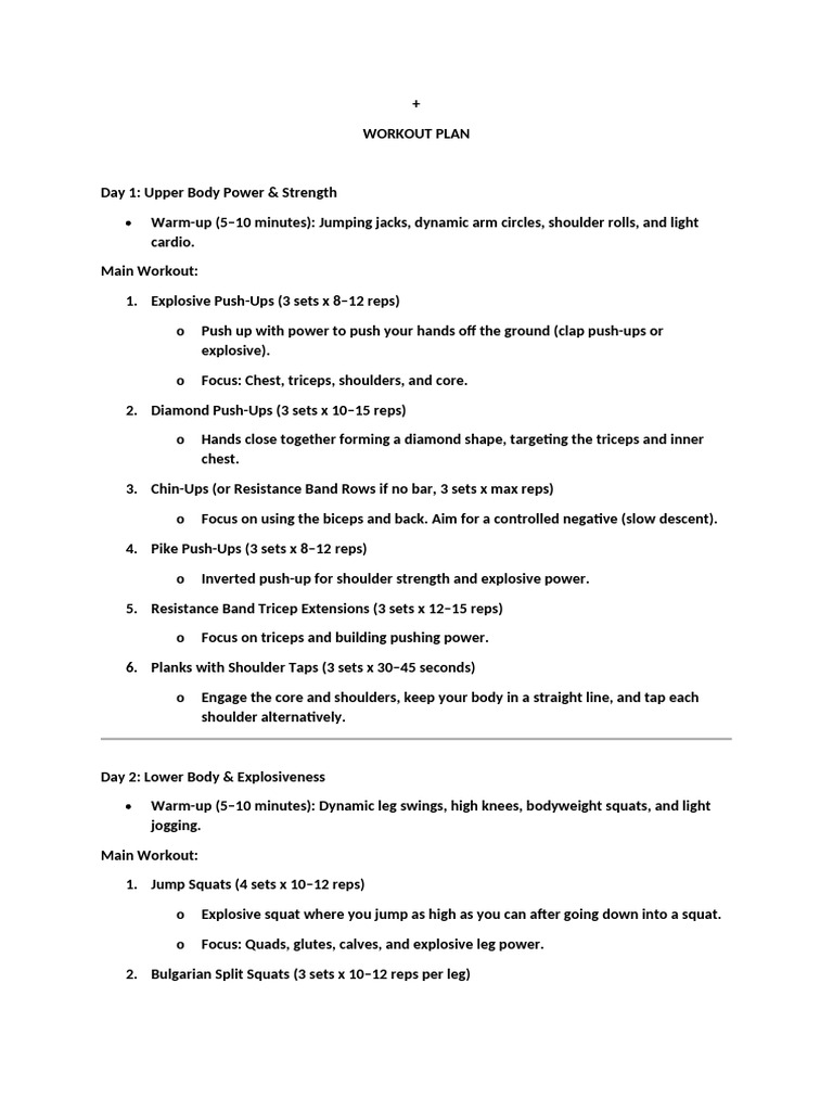WORKOUT PLAN | PDF | Musculoskeletal System | Management Of Obesity