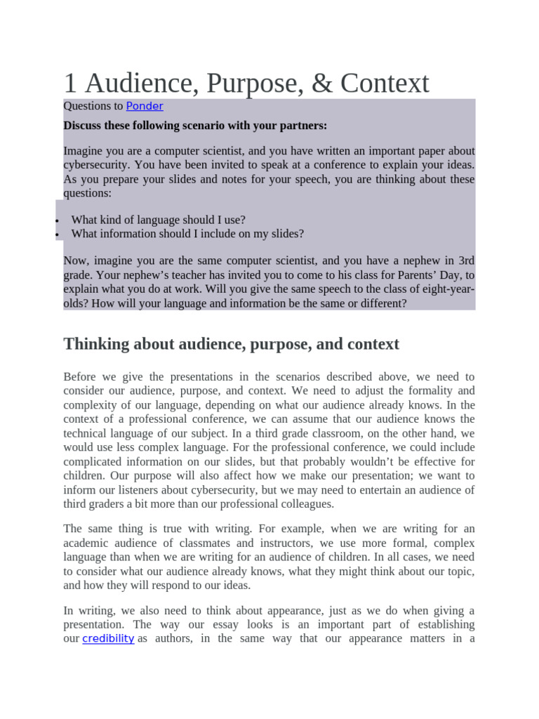 Understanding Purpose, Audiance | PDF | Audience | Thought