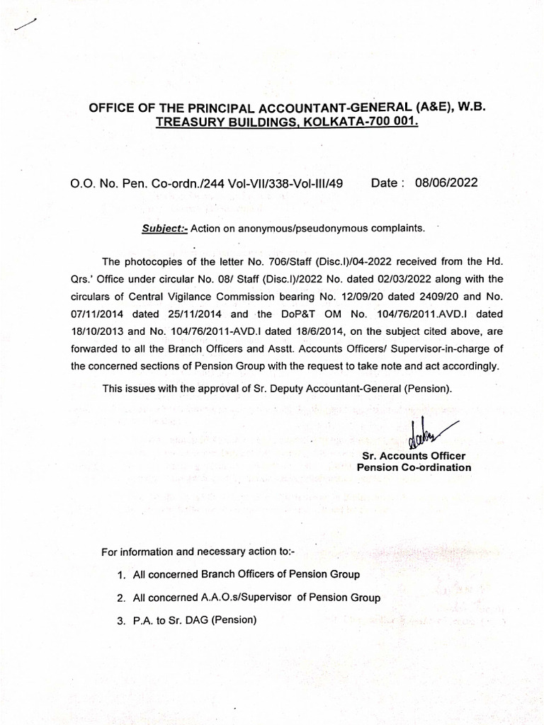 Action On Anonymous-Pseudonymous Complaints | PDF
