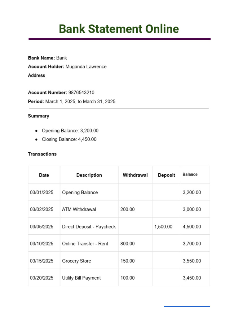Online Bank Statement Example | PDF