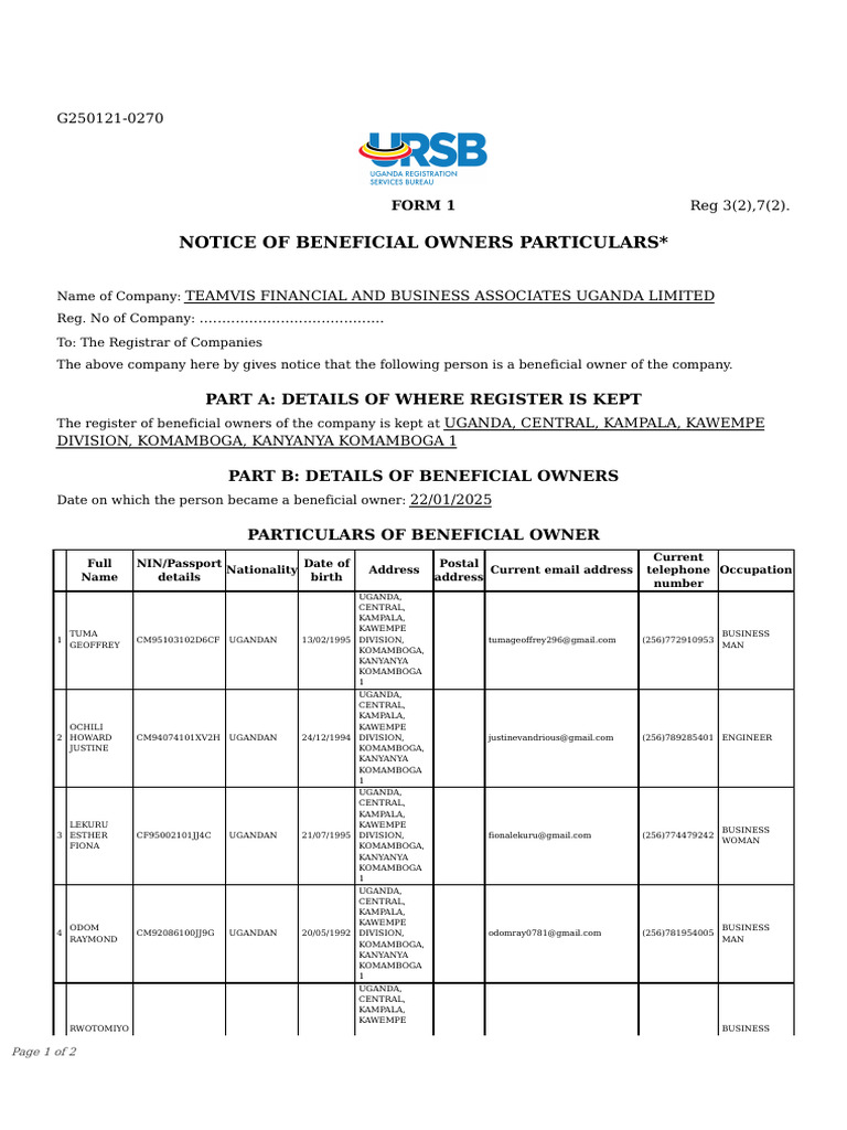 Beneficial Ownership Notice Uganda | PDF | Private Law | Law And Economics