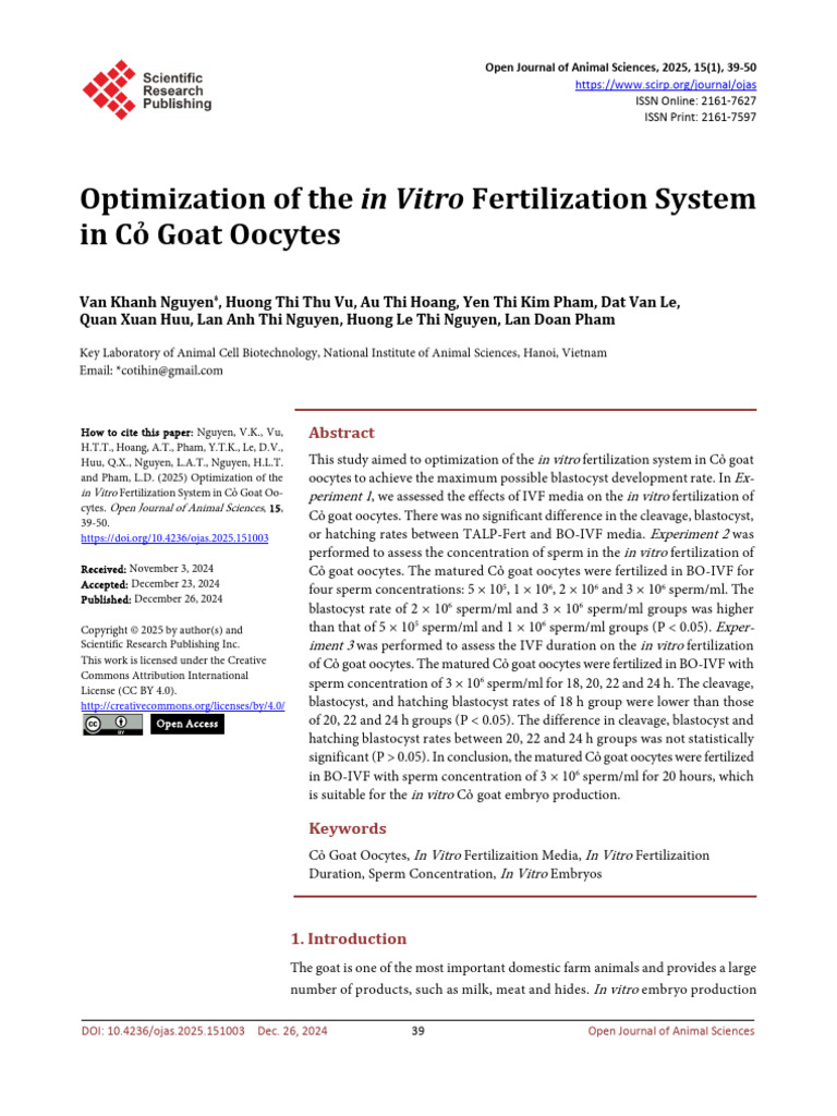 IVF Optimization for Cỏ Goat Oocytes | PDF | In Vitro Fertilisation ...