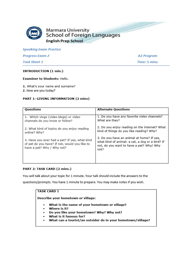 A2 Progress2 Speakingexampractice Pdf