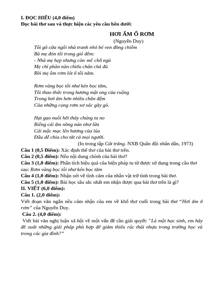 Thơ Tự Do. Hơi Ấm Ổ Rơm | PDF