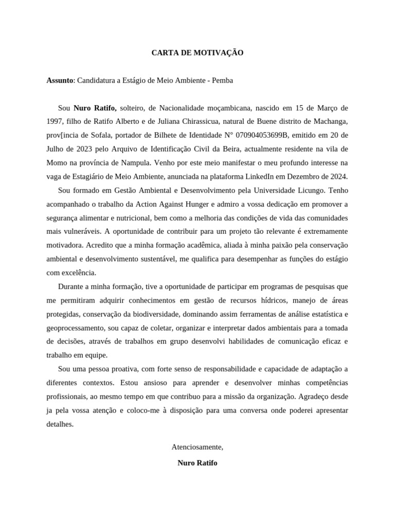 Carta de Motivacao 1 | PDF