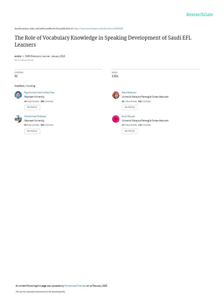 Vocabulary's Impact on Saudi EFL Speaking | PDF | English As A Second ...