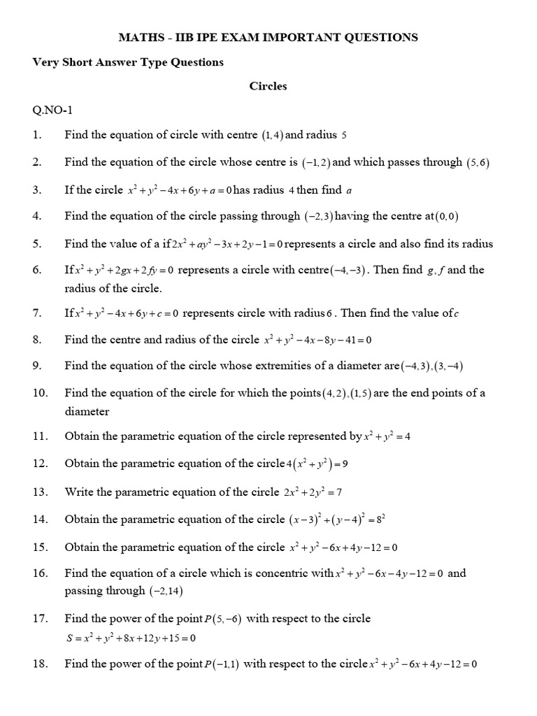 Important Circle Questions for IPE Exam | PDF | Ellipse | Circle