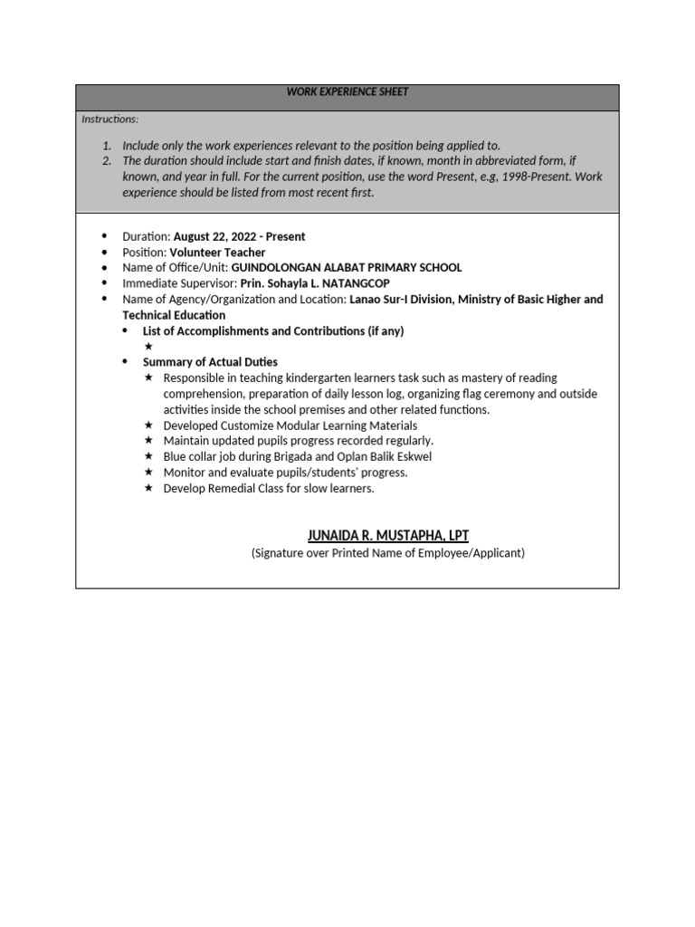Work Experience | PDF