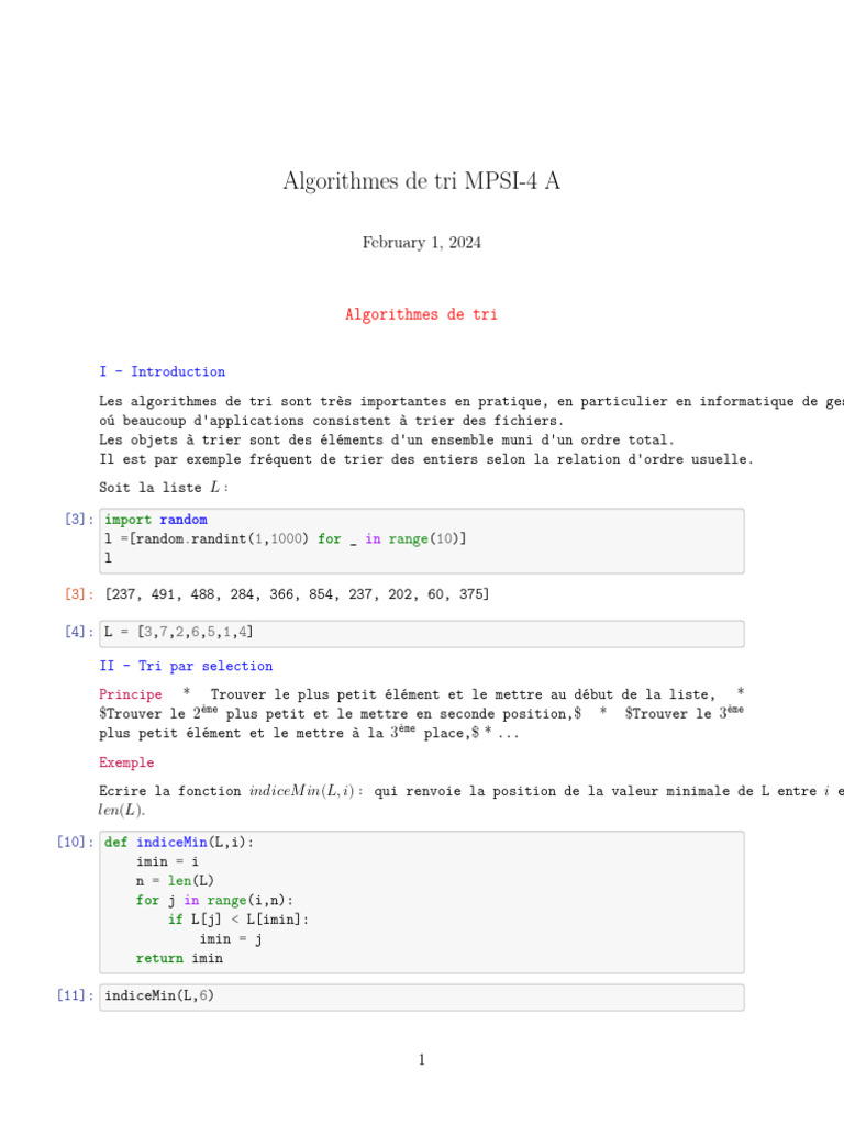 Algorithmes de tri : sélection, insertion, bulle | PDF | Algorithmes ...