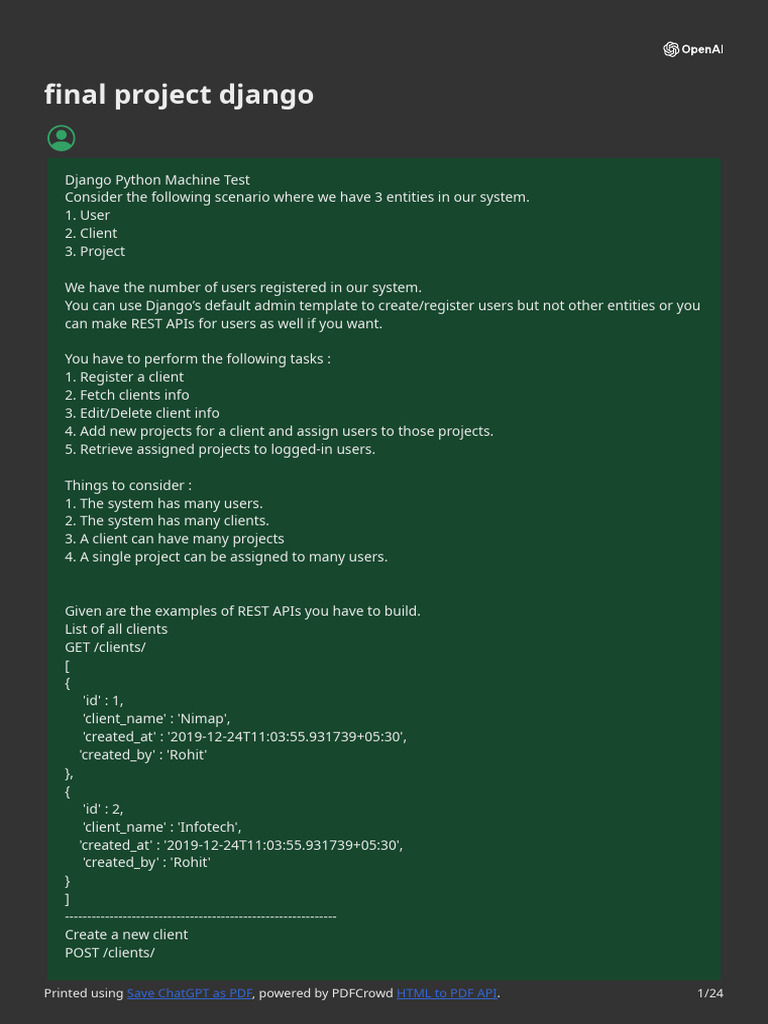 Django Project Management API Guide | PDF | My Sql | Databases