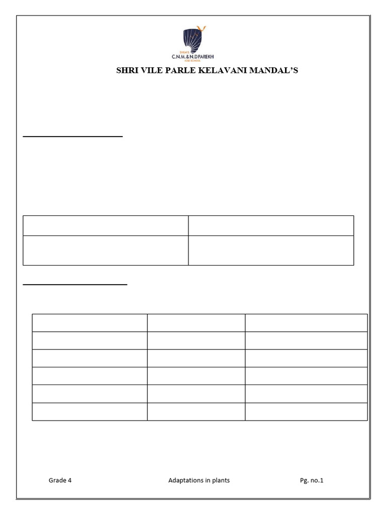 Plant Adaptations Worksheet for Grade 4 | PDF | Trees | Plants