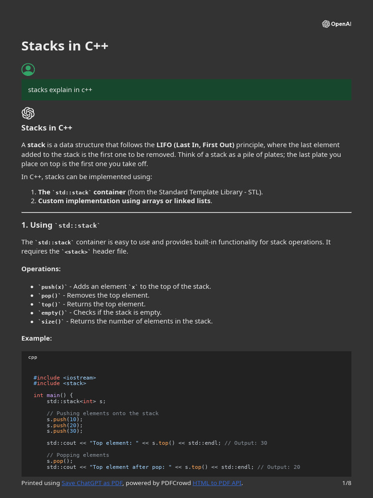 C++ Stack Implementation Guide | PDF | C++ | Computer Programming