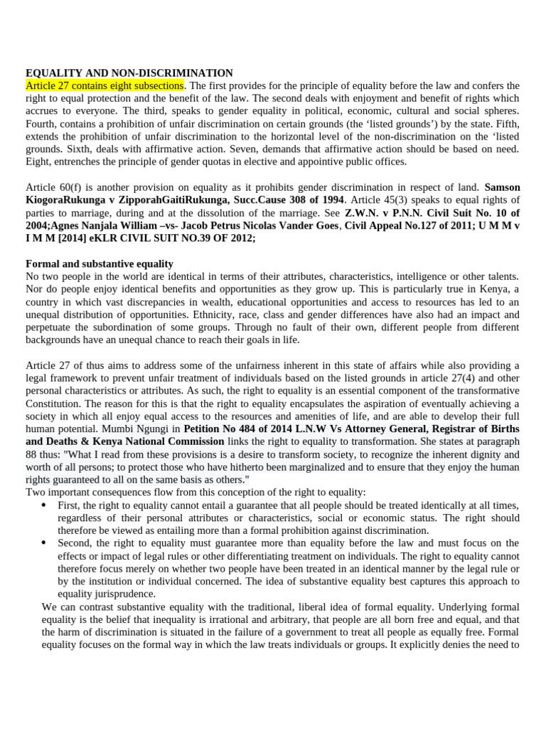 Understanding Equality and Non-Discrimination | PDF | Equal Opportunity ...