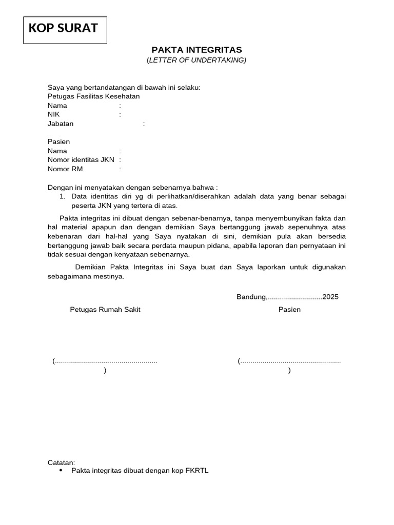 Draft Pakta Integritas FP | PDF